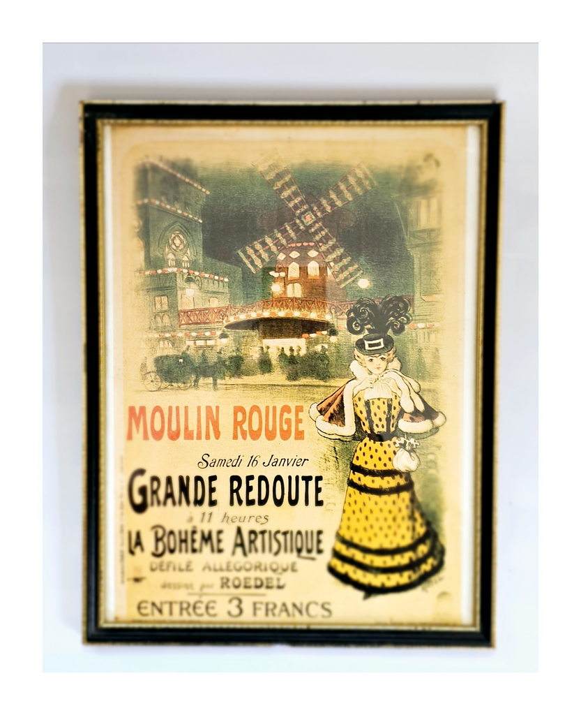 Rare Antique 1900's Moulin Rouge Grande La Boheme Artistique Framed Print of Poster Designed by Roedel