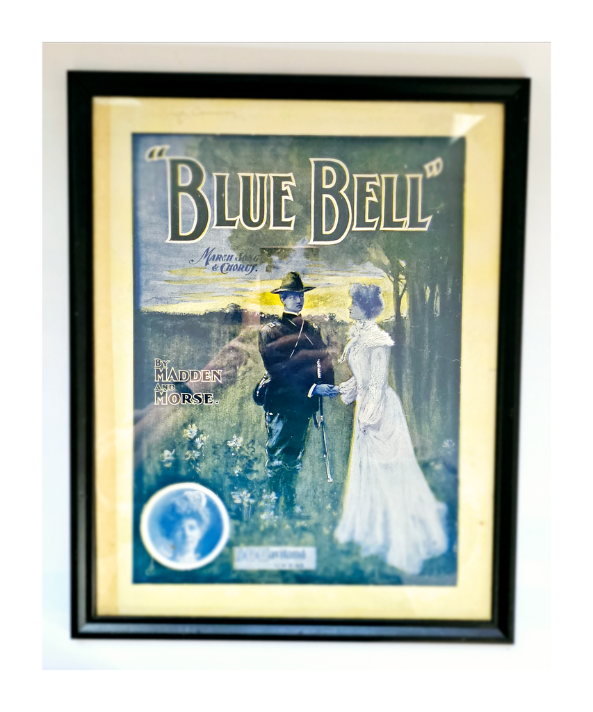 Rare Antique 1904 Framed Poster of Music "Blue Bell" March Song & Chorus by Madden and Morse, Actress Irene Jermon