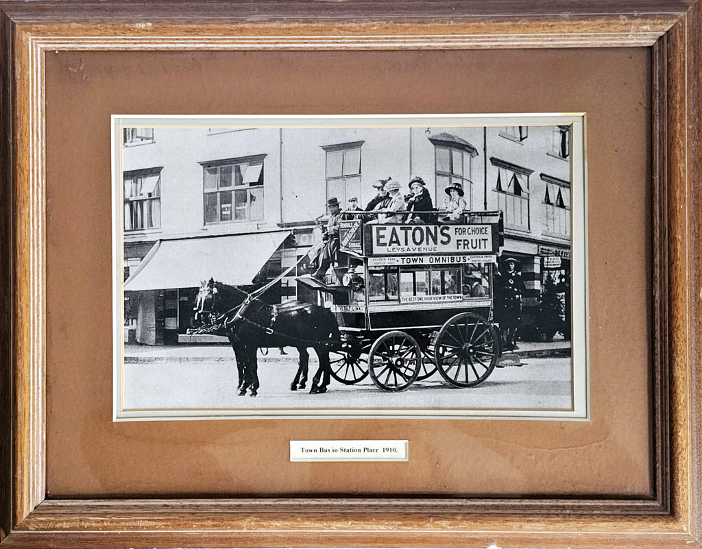 Rare Vintage Framed Photo Print reproduction of Horse Drawn Eaton Town Bus in Station Place, 1910