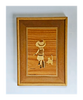 Rare Vintage 1980's Marquetry Inlay Wood Art, signed by the Artist Depicting a Girl with her Kitten