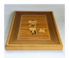 Rare Vintage 1980's Marquetry Inlay Wood Art, signed by the Artist Depicting a Girl with her Kitten