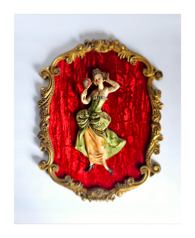 Vintage Italian Baroque Fontanini Depose, Victorian Red Velvet-Resin Lady 3D Wall Art, Art 57 Modello Depositato