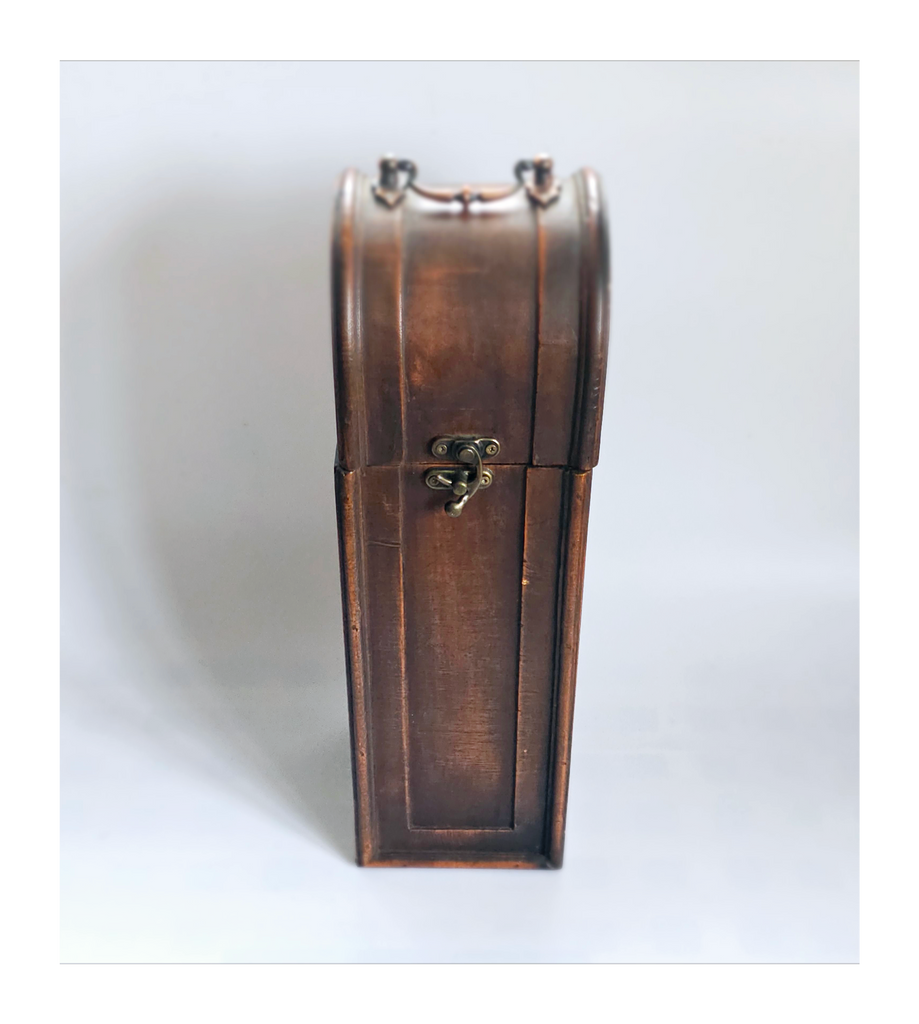 Antique 1900's Hinged-Top Wooden Wine Box with a Copper Handle