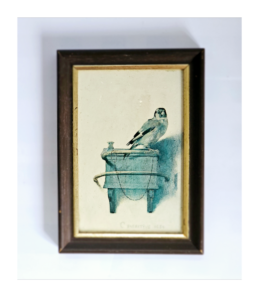 Vintage Framed Print on Wood of Carel Fabritius's The Goldfinch