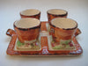 Art Deco 1940's hand painted Price Bros Cottage Ware set of four egg cups with a tray