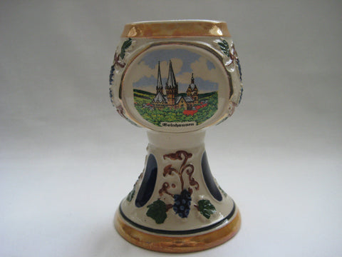 Vintage German Staffel / Stein Stoneware Pottery Wine Chalice Goblet Glass handmade Gelnhausen