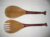 Hand carved wooden spoon and fork with handles carved as giraffes