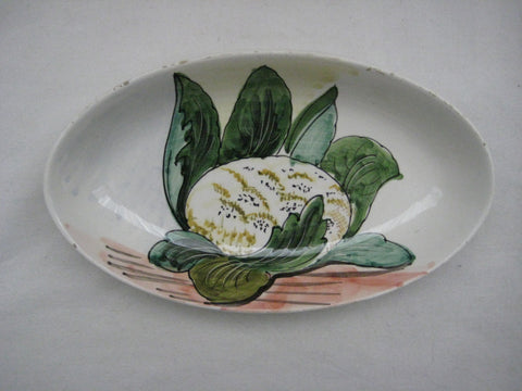Italian ceramic oval plate with vegetable drawing hand painted by Mancioli