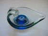 Vintage C 1965 Mdina glass Aladdin oil-lamp design bowl in shades of turquoise blue, green and clear glass.